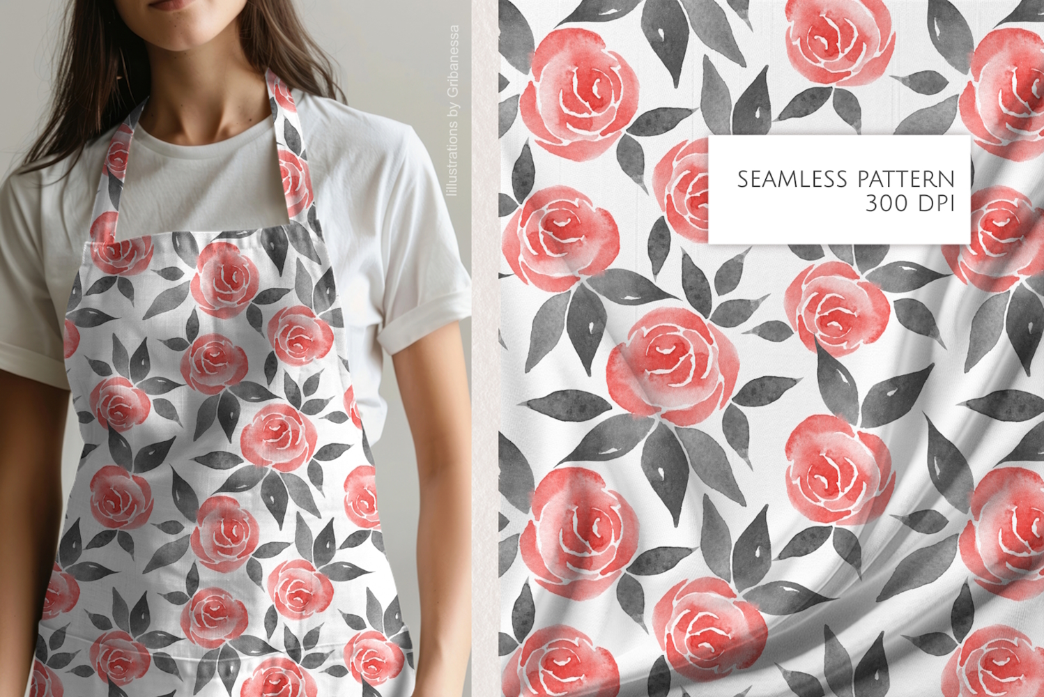Simple Watercolor Red Roses Seamless Pattern product image 1