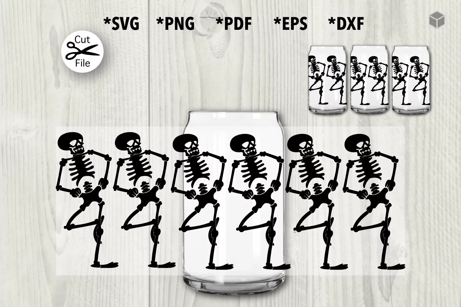 Dancing Skeletons Cup Wrap SVG Template for Glass Can product image 1