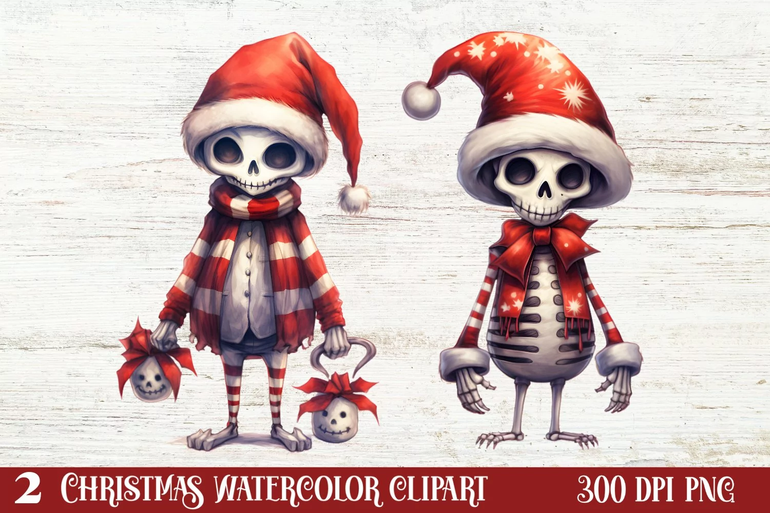 Christmas Skeleton Sublimation Clipart, Christmas PNG product image 1