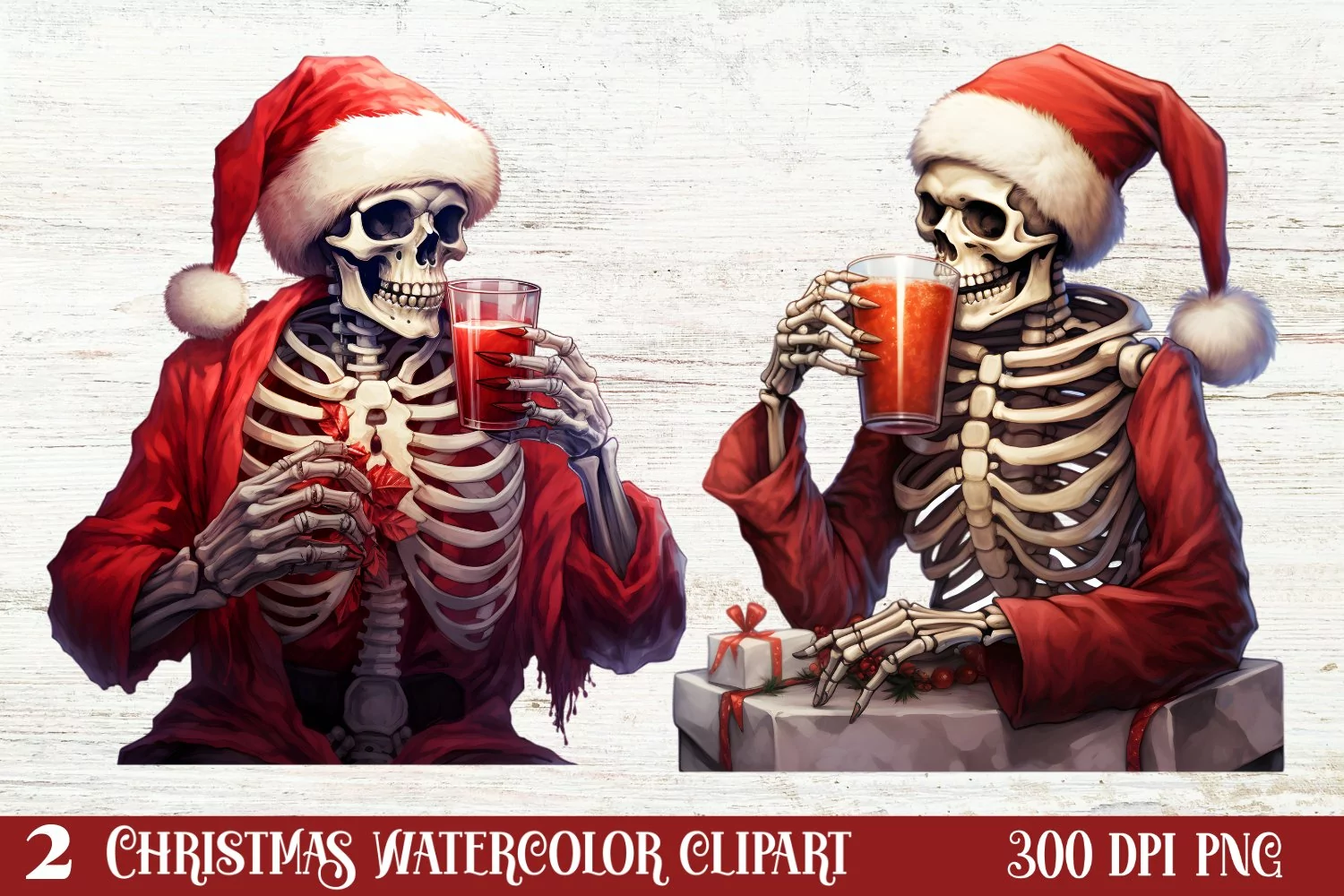 Christmas Skeleton Sublimation Clipart, Christmas PNG product image 1