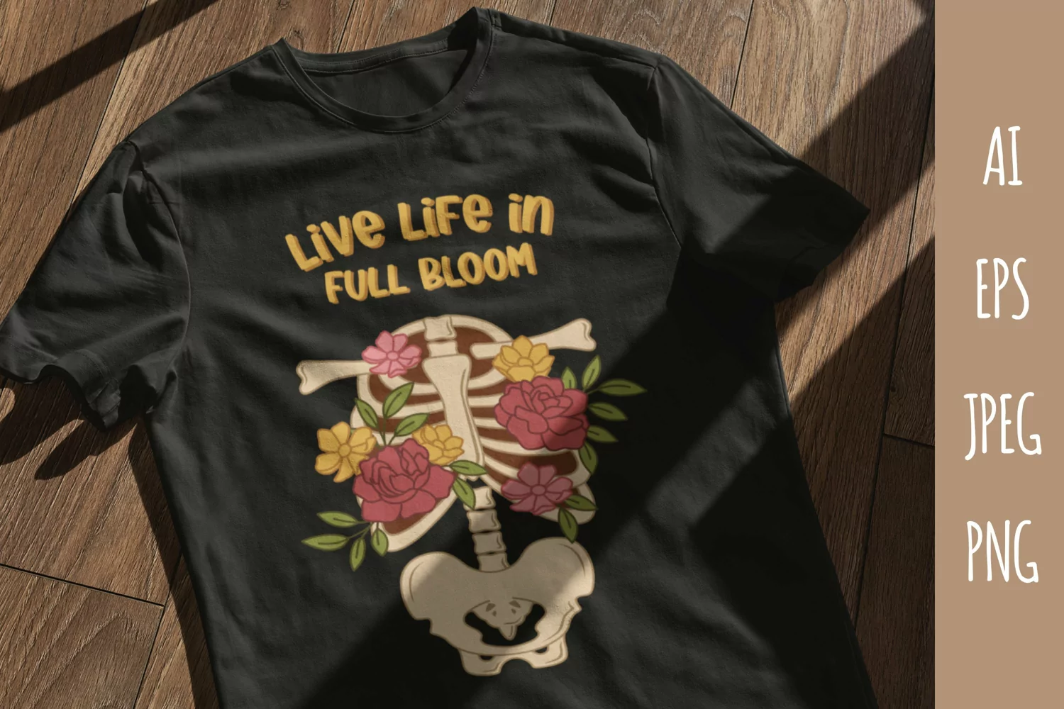 Live Life in Full Bloom, Floral Ribcage Skeleton Sublimation product image 1