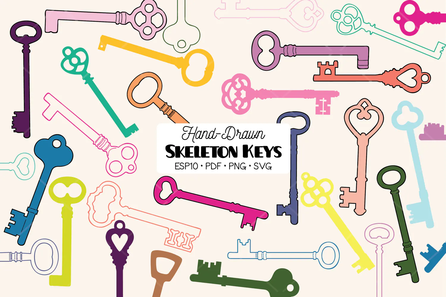 Skeleton Keys Color | Hand Drawn Victorian Heart Door Lock product image 1