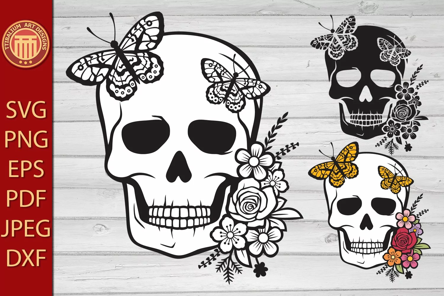 Skull and Butterfly - eps, jpg, dxf, svg, pdf, png files product image 1
