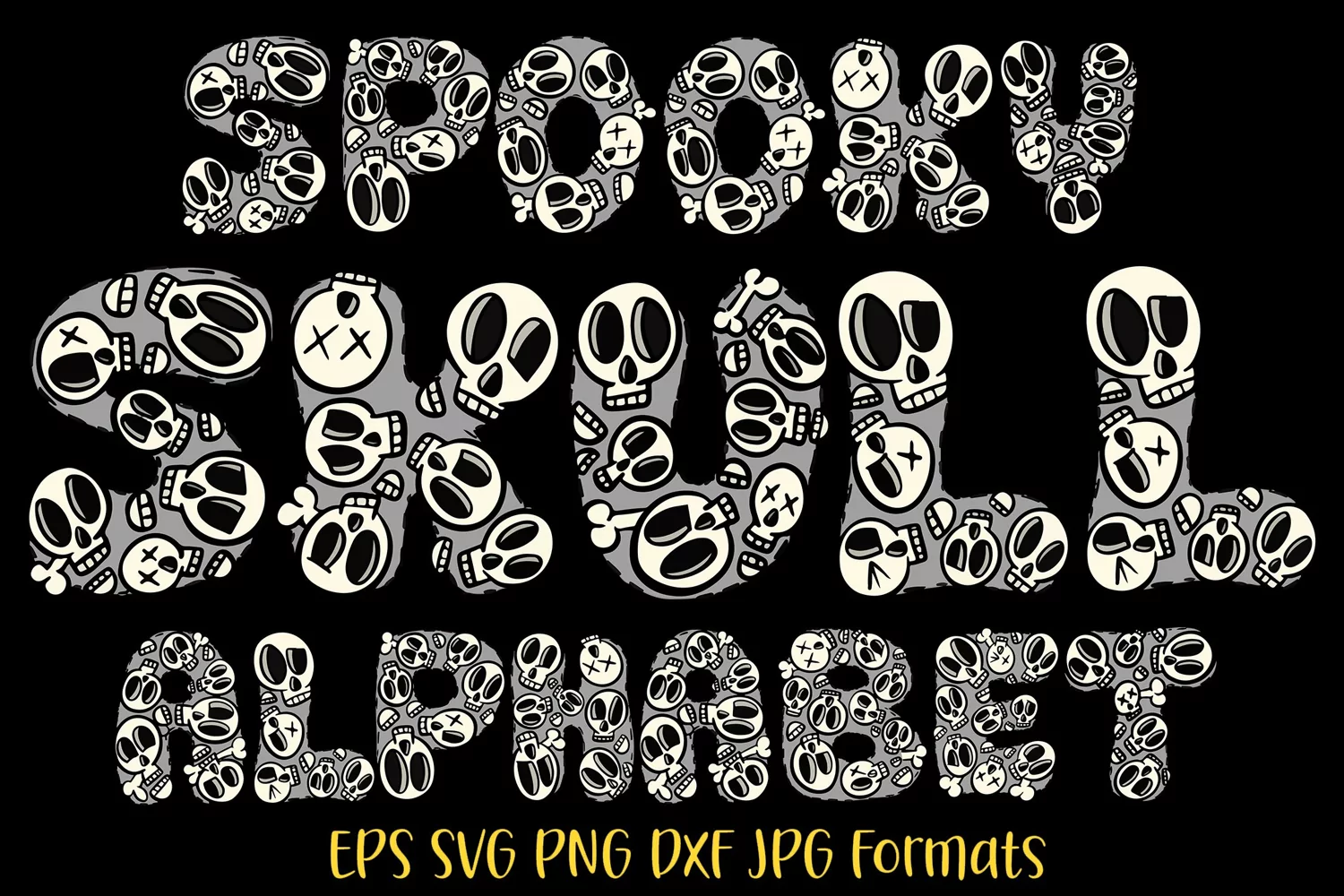 Skull Font Alphabet Text Type Letters Halloween by Squeeb Creative