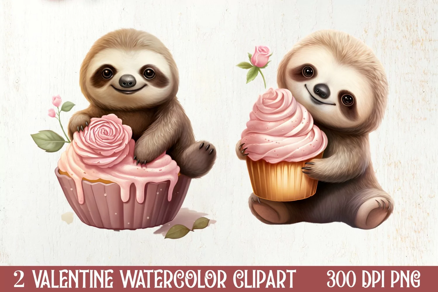 Sloth Loves Cupcake Clipart Sublimation, Valentines PNG product image 1