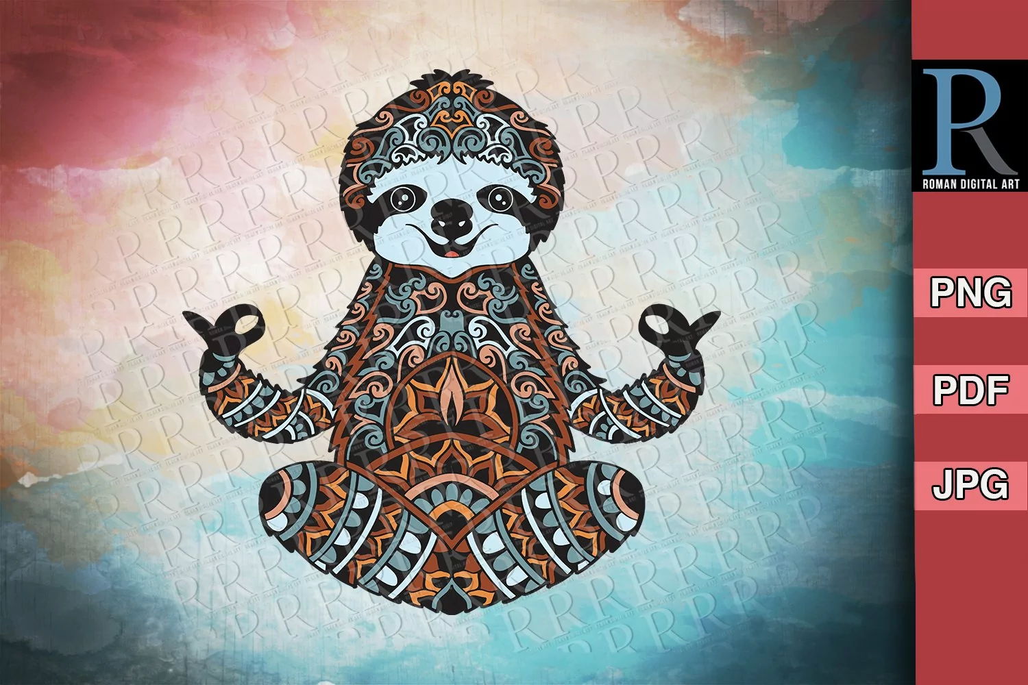 Mandala Yoga Sloth Design Sublimation Design, Print and Cut product image 1