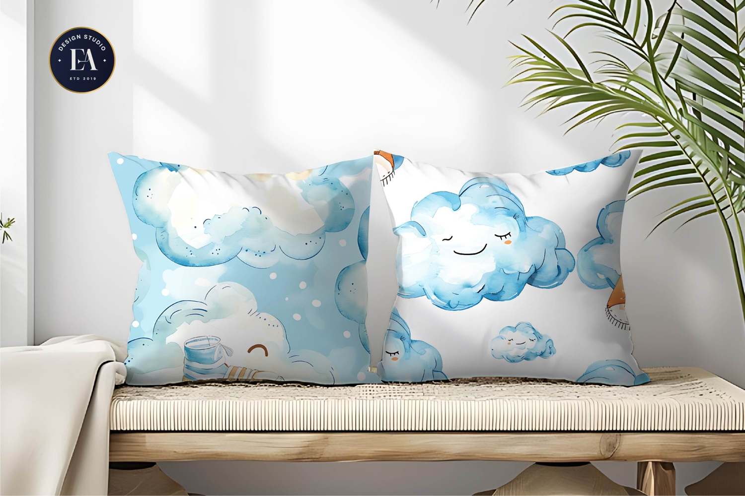 Cartoon Clouds in Shoes Watercolor Seamless Digital Paper product image 1