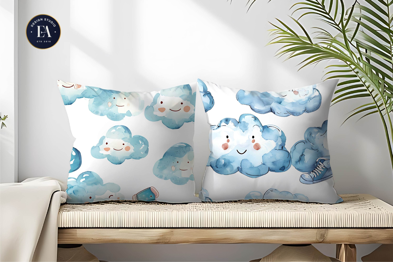 Clouds Wearing Shoes Watercolor Seamless Digital Paper product image 1