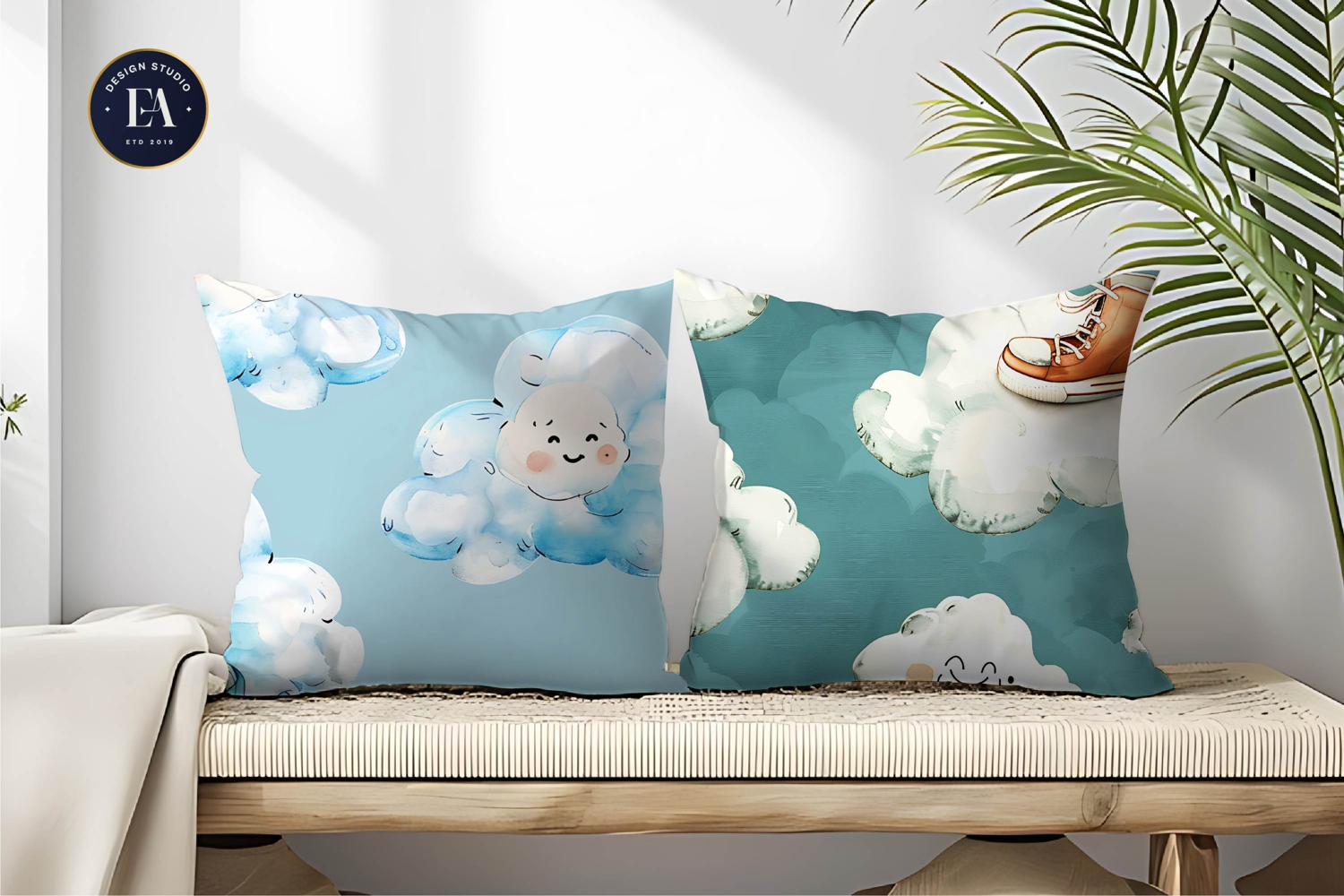 Watercolor Clouds with Shoes Whimsical Pattern Digital Paper product image 1