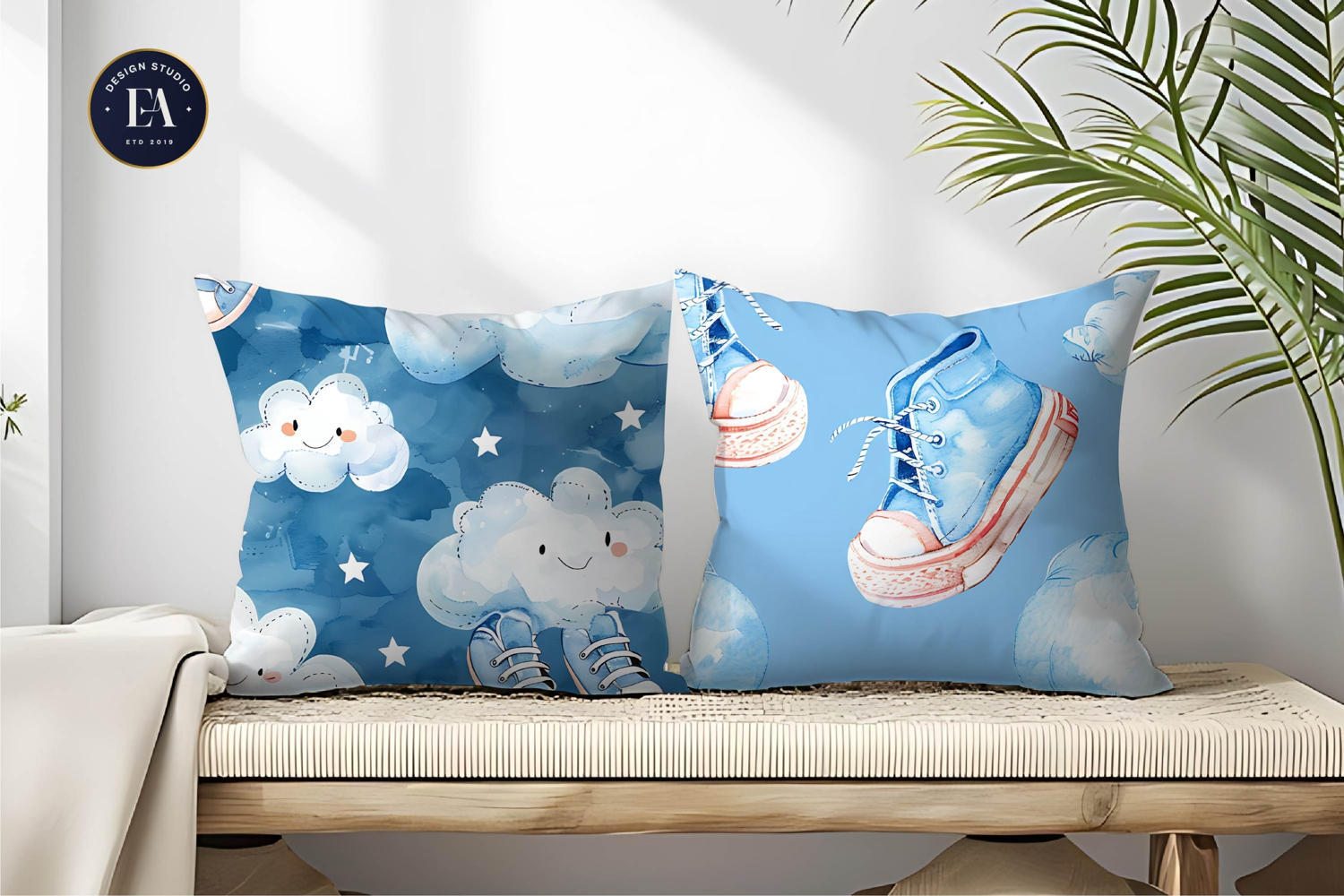 Watercolor Clouds with Shoes Whimsical Pattern Digital Paper product image 1