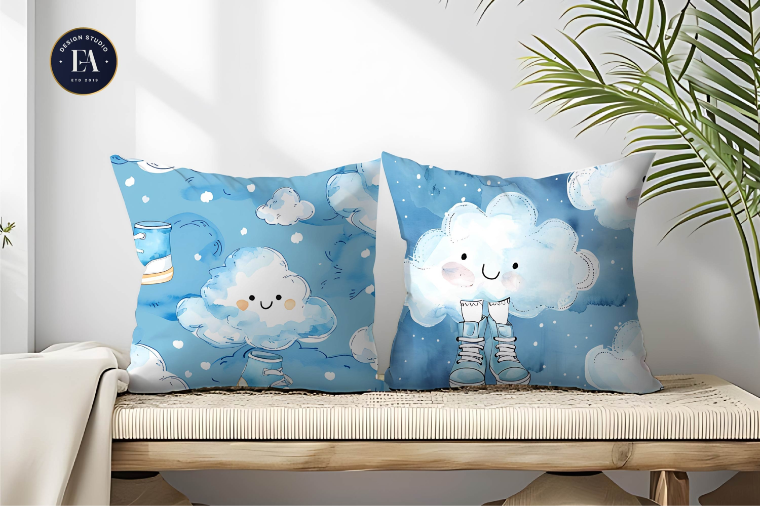 Watercolor Clouds with Shoes Whimsical Pattern Digital Paper product image 1