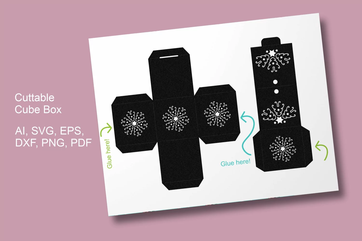 Snowflake with Stars Hanging Gift Box Paper Cut Template SVG