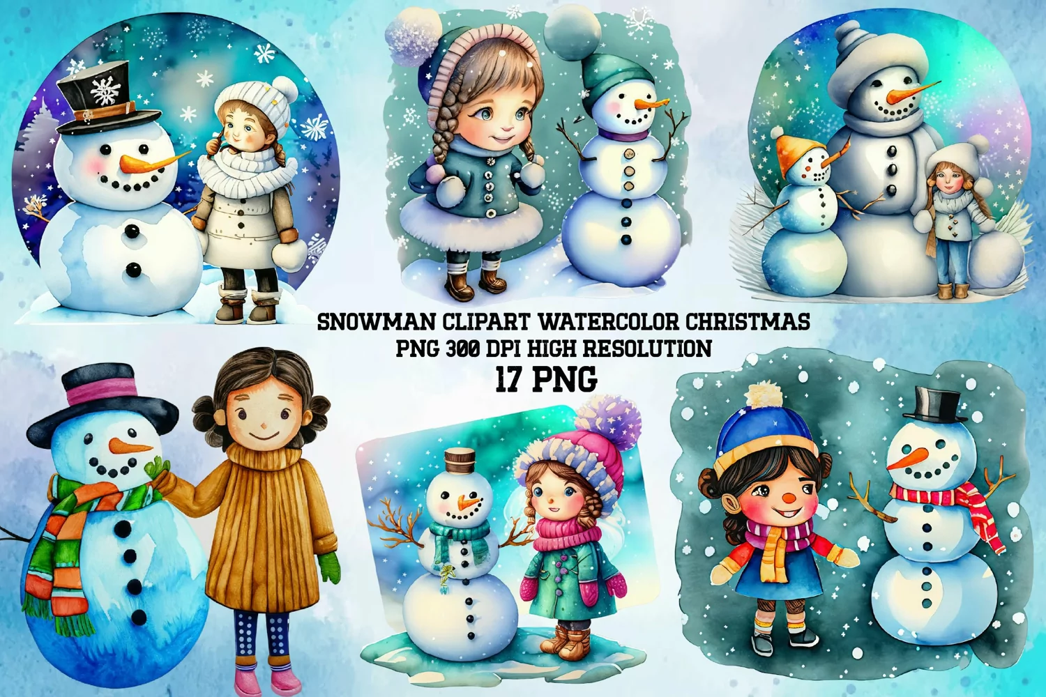 Snowman Clipart Watercolor Christmas product image 1