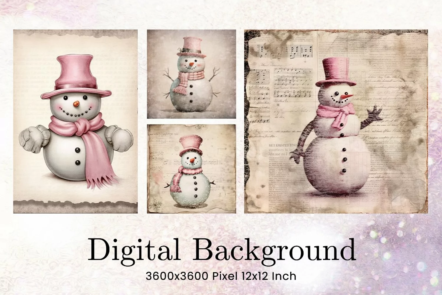 Snowman Vintage Background Christmas Snowman Antiques Paper product image 1