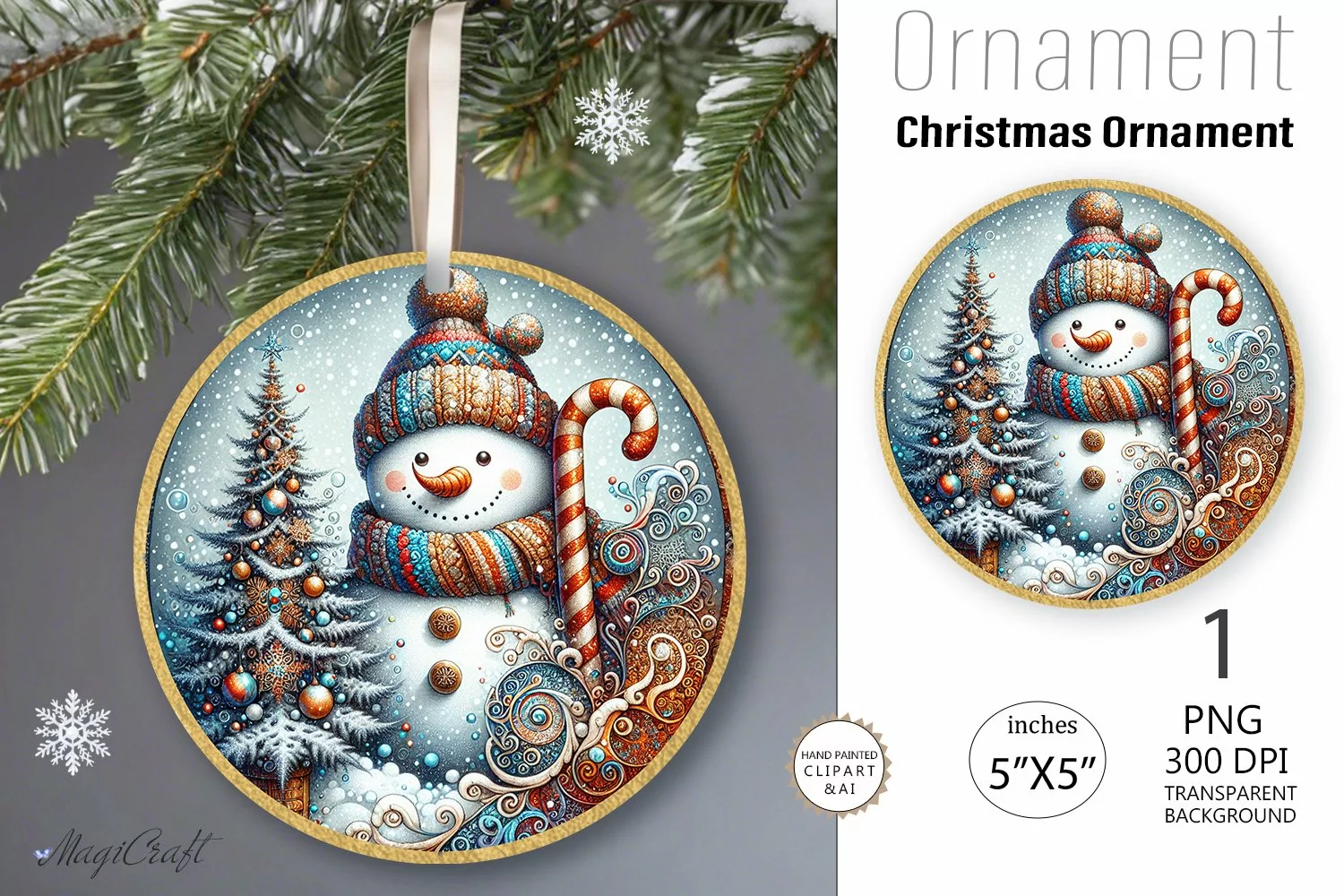 Vintage Christmas Ornament | Round Christmas Ornament PNG product image 1