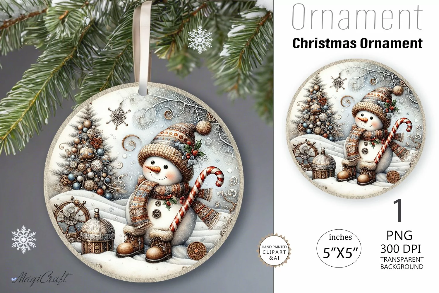 Snowman Vintage Round Christmas Ornament|christmas print product image 1