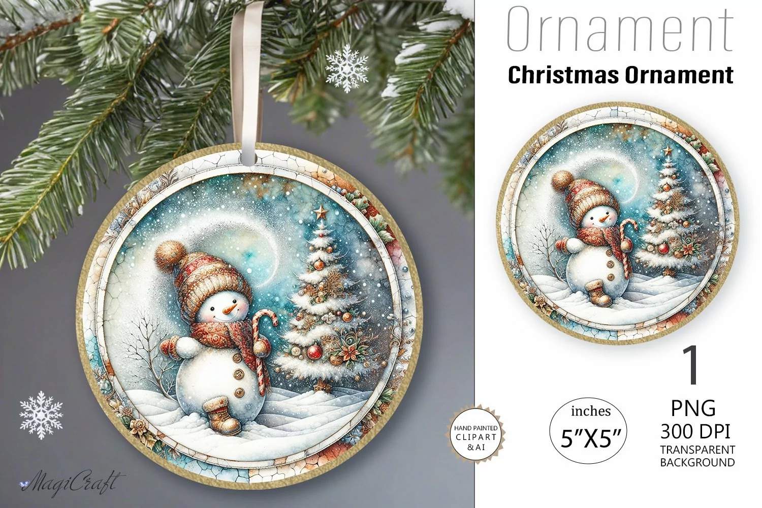 Vintage Christmas Ornament| Snowman Round Christmas Ornamen product image 1