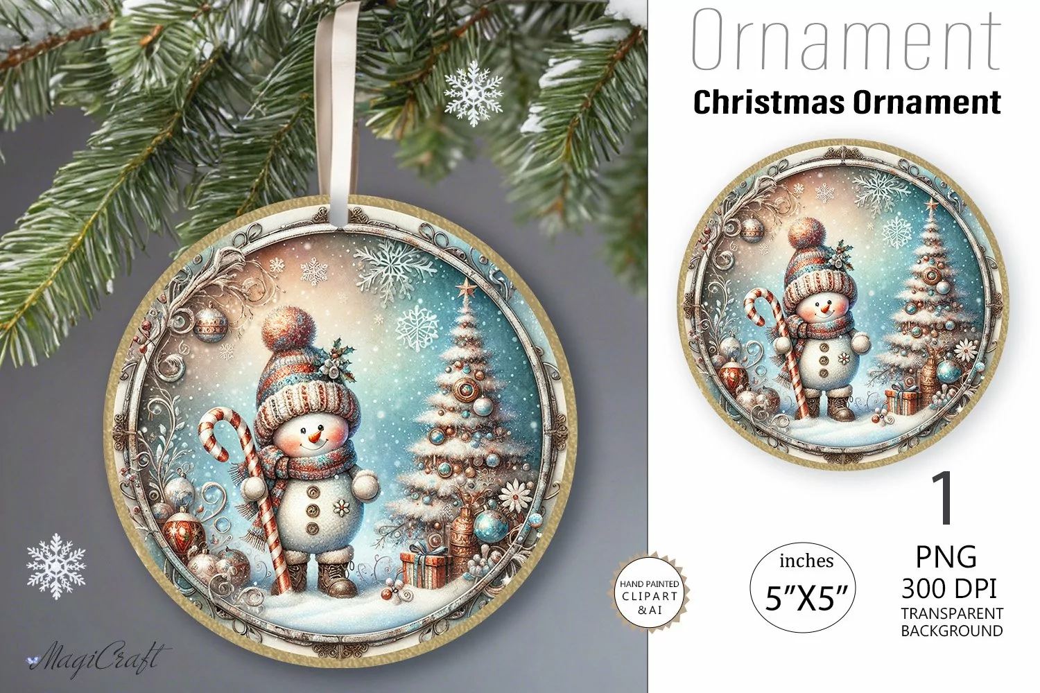 Vintage Snowman Ornament| Round Christmas Ornamen| Christmas product image 1