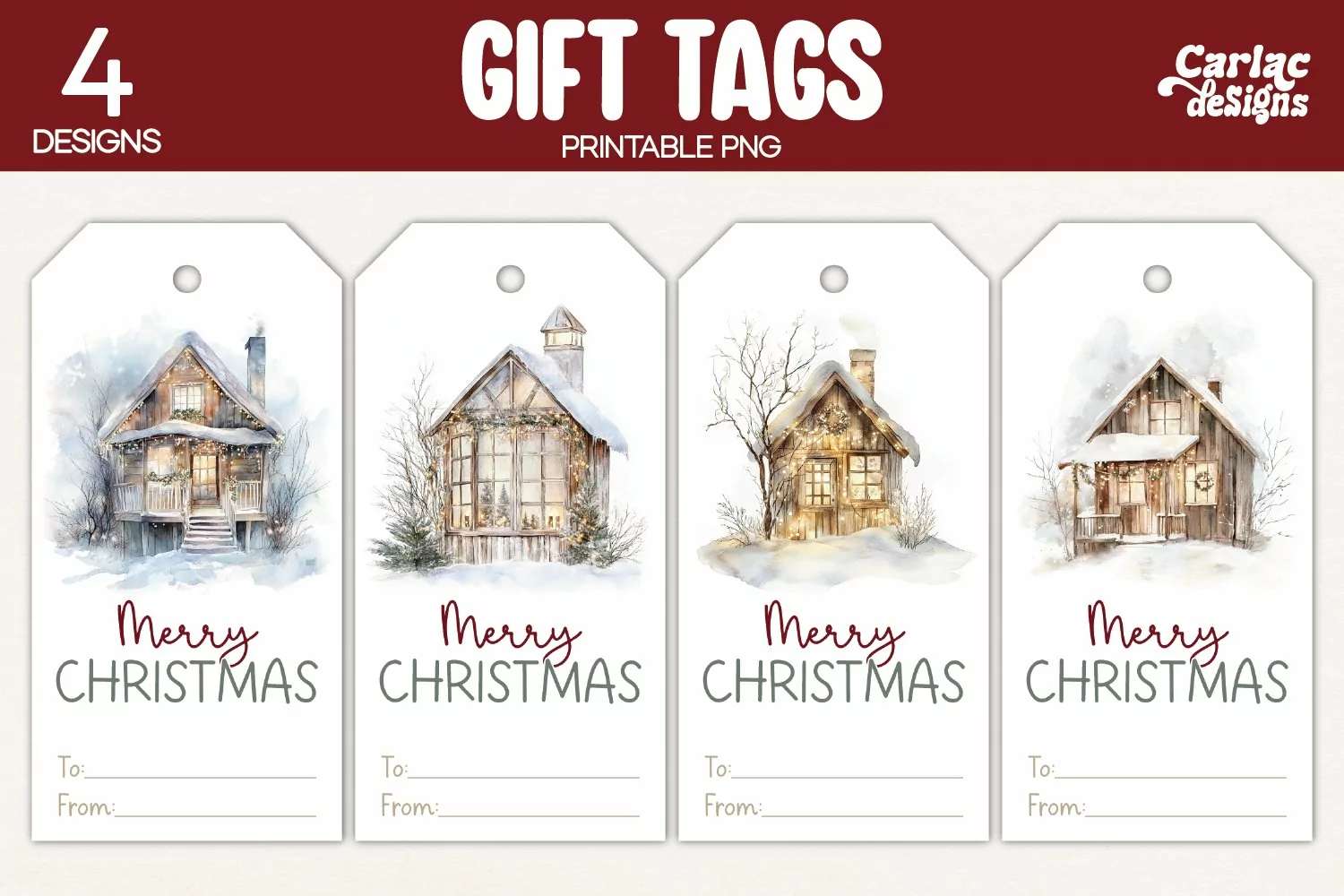 snowy houses gift tags