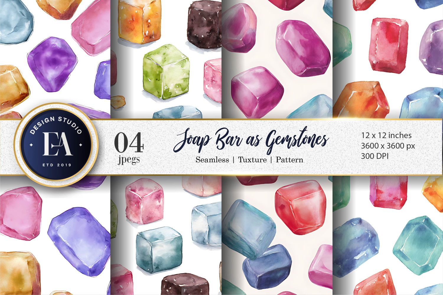 Watercolor Soap Bars Shiny Gemstones Digital Paper product image 1