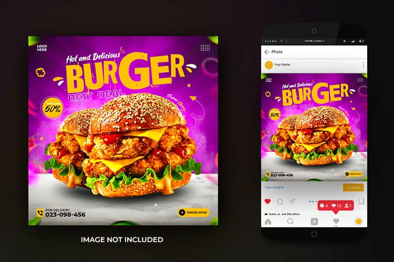 Social Media Burger Food Promotion Post Design Template product image 1
