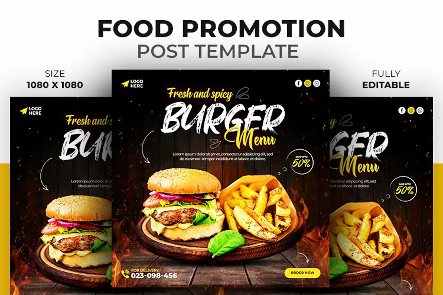 Social Media Food Promotion Burger Post Design Template product image 1