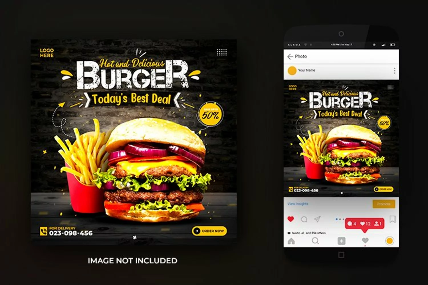 Social Media Food Spicy Burger Promotion Post Template product image 1