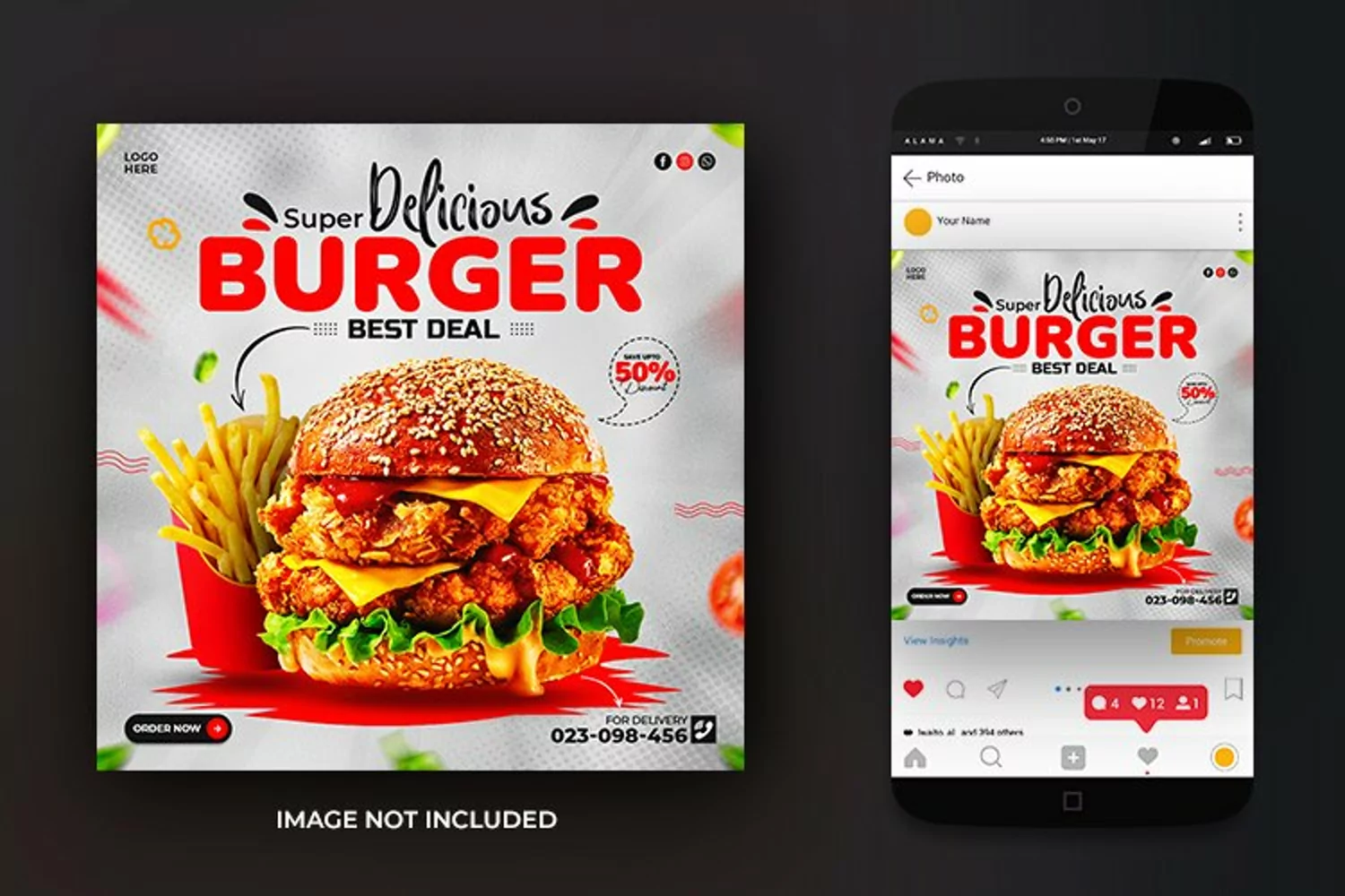 Social Media Fried and Chicken Cheese Burger Food Template product image 1