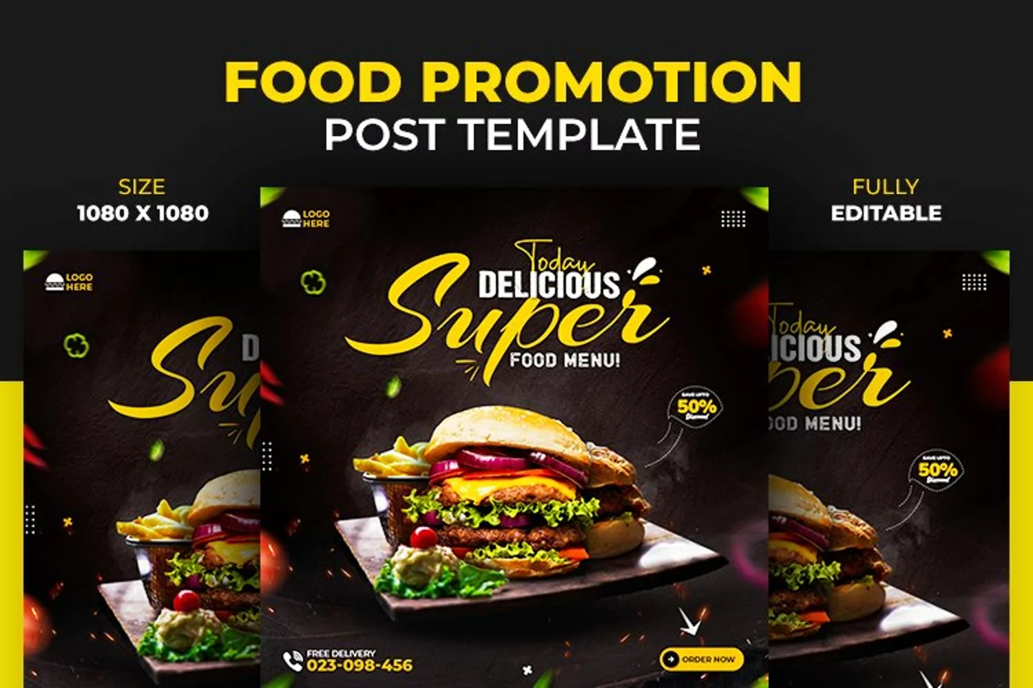 Social Media Super Delicious Burger Food Banner Post Templat product image 1