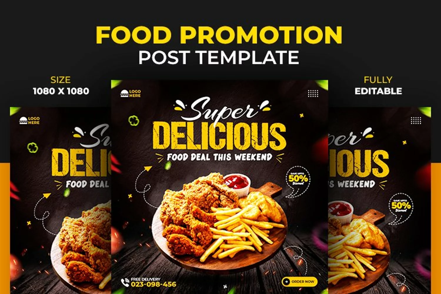 Social Media Super Delicious Food Promotion Post Template product image 1