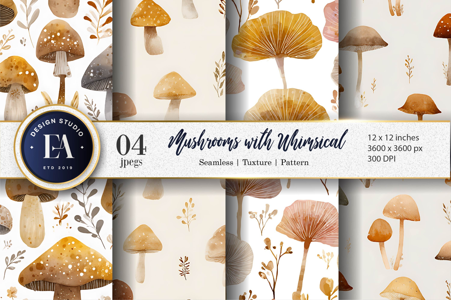 Dreamy Mushrooms Painted Watercolor Seamless Digital Paper product image 1