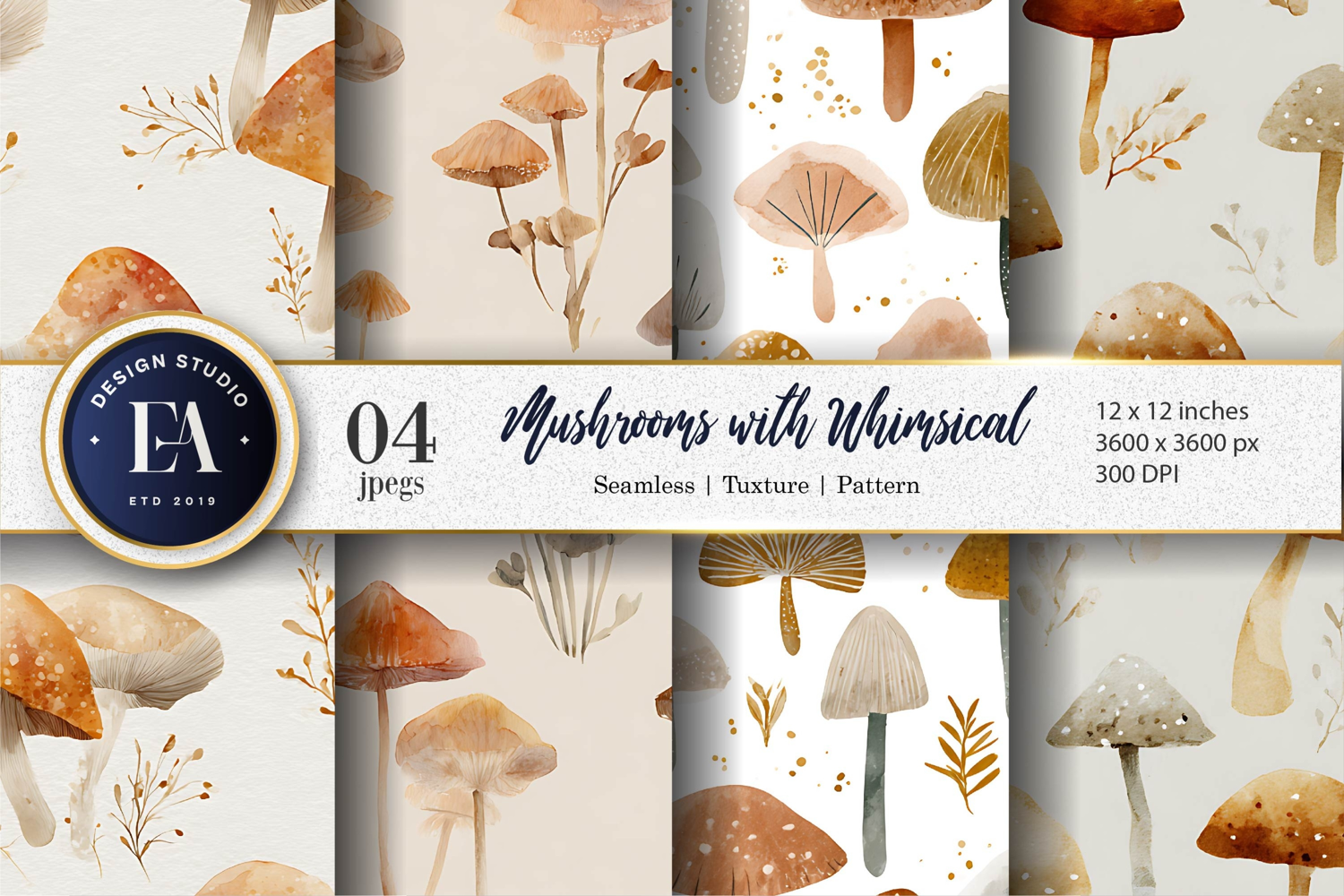 Hand-Painted Mushrooms in Watercolor Seamless Digital Paper product image 1