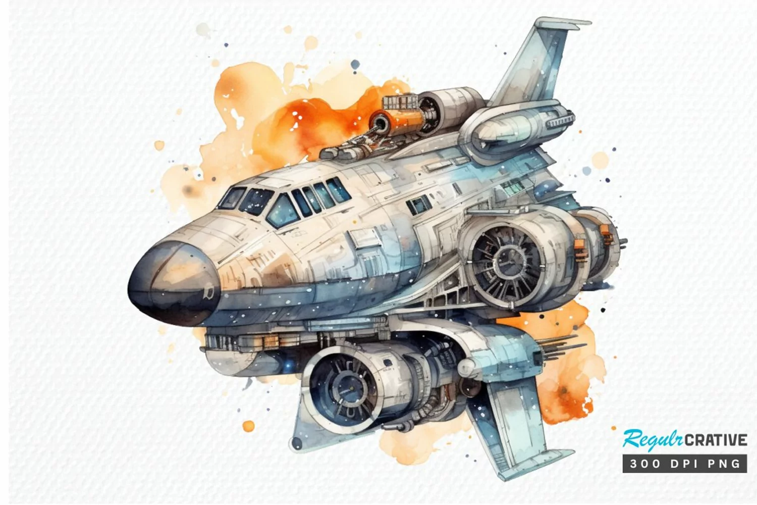 Spaceship Watercolor PNG Clipart product image 1