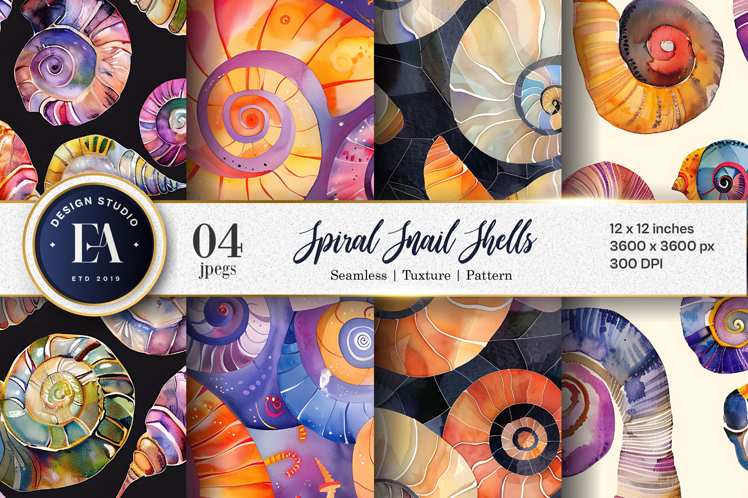 Spiral Snail Shells with Geometric Abstract Digital Papers product image 1