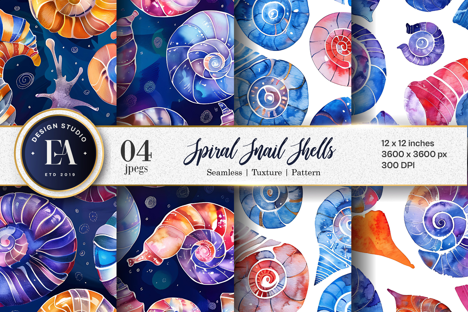 Spiral Snail Shells with Geometric Abstract Digital Papers product image 1