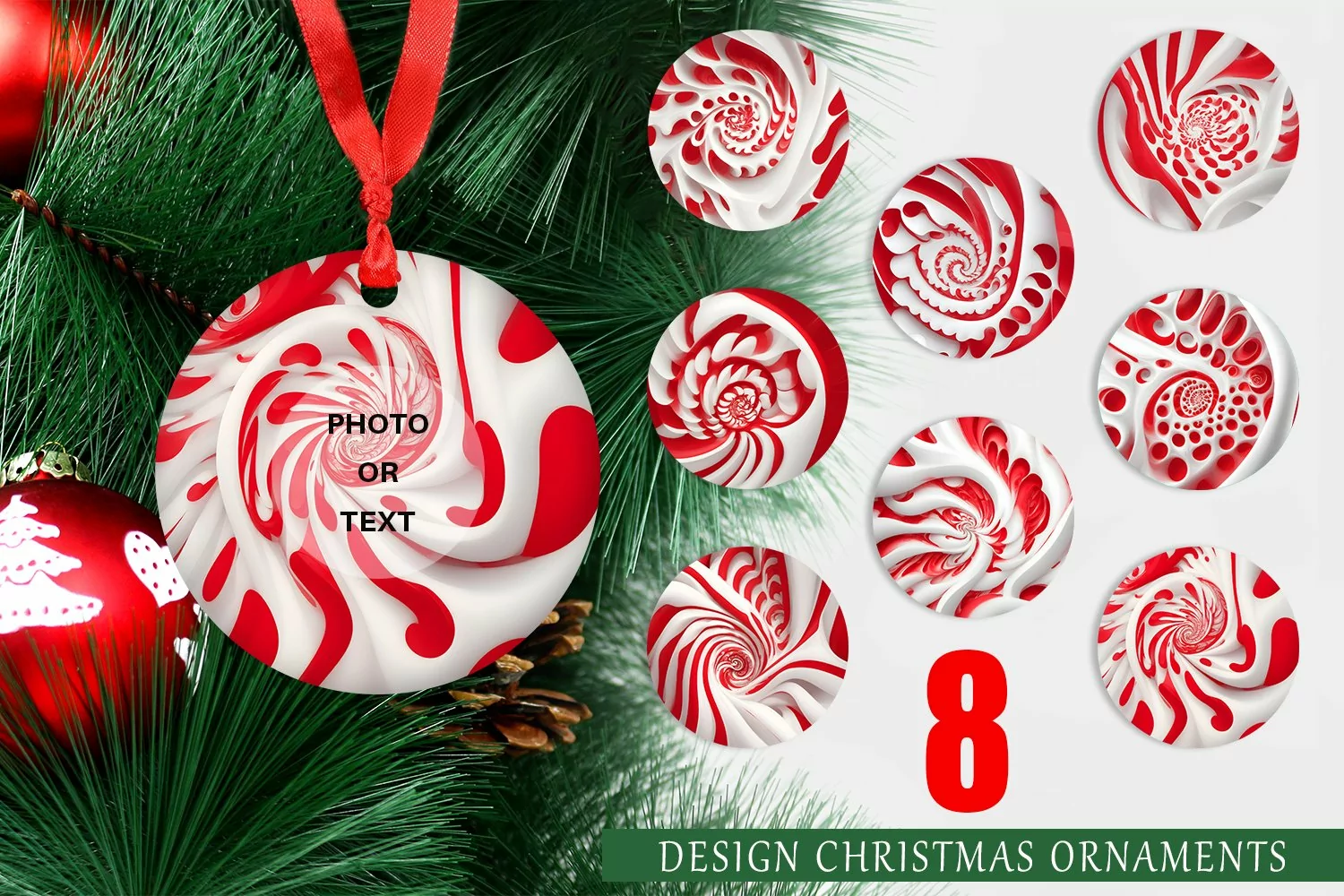 Christmas Ornaments Spiral Texture Red White product image 1