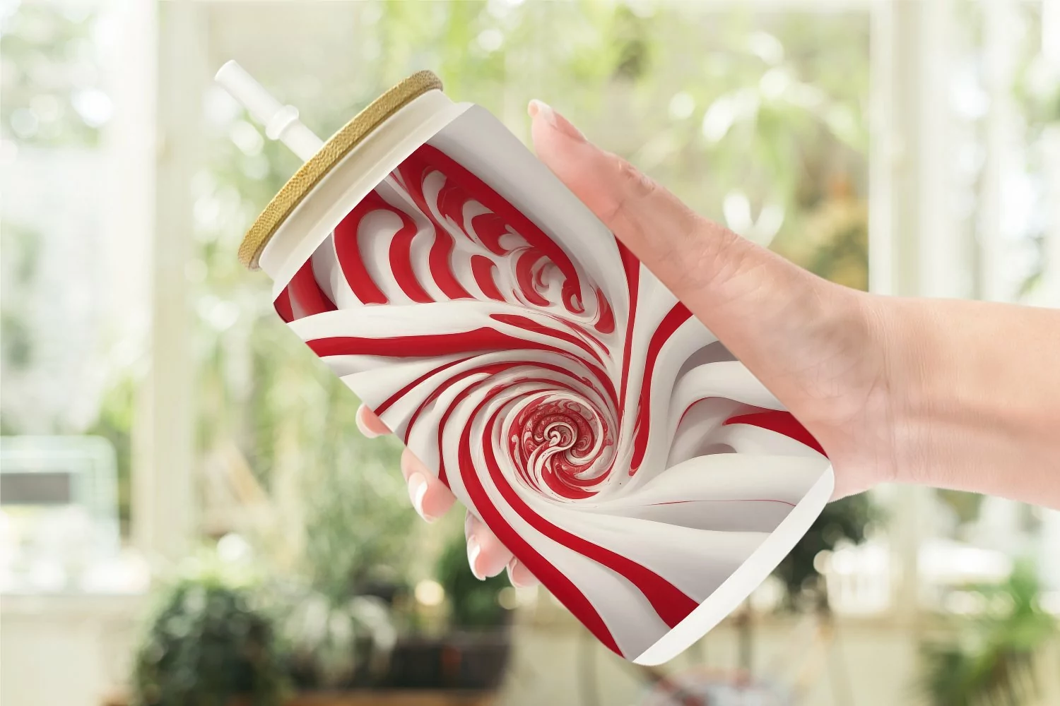 Spiral Texture Red White Glass Can Wraps product image 1