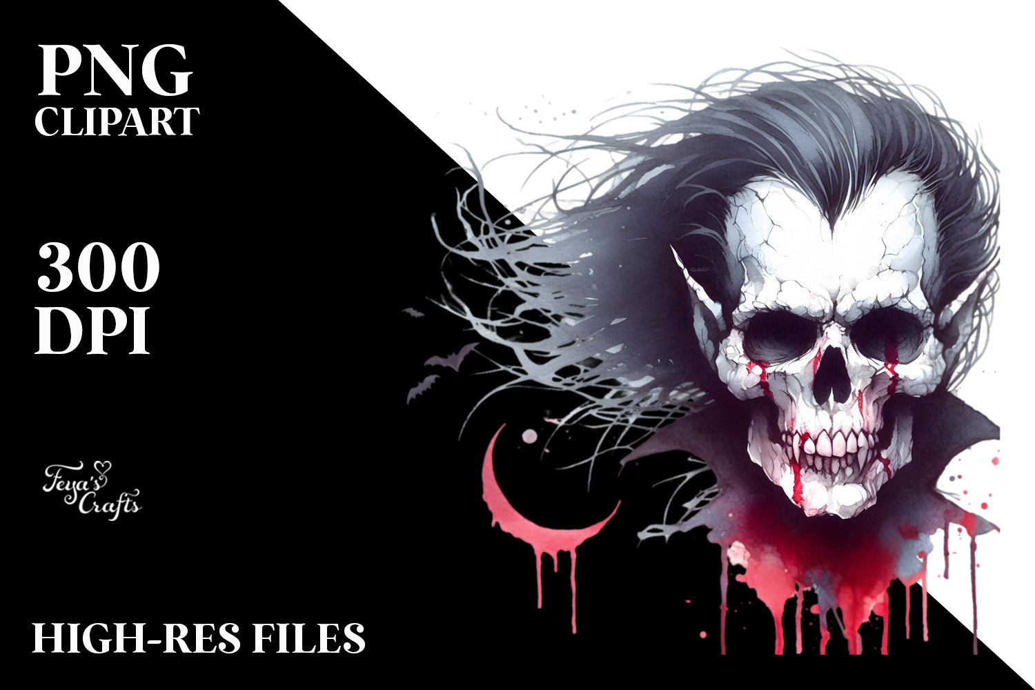 Washed Watercolor Style Vampire Skull Superhero PNG product image 1