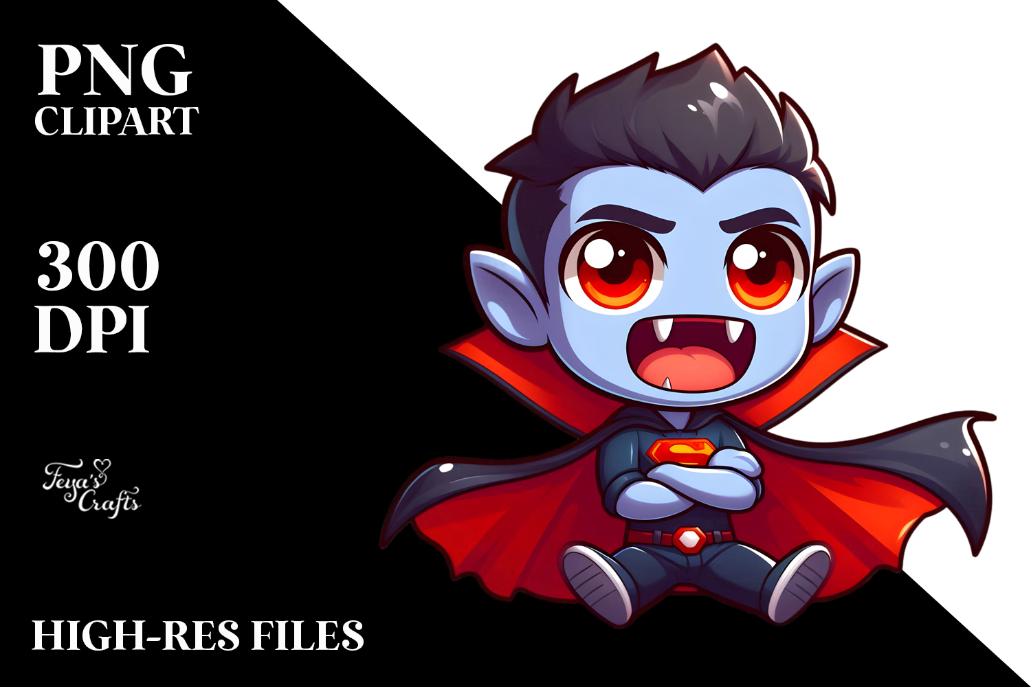 Aggressive Vampire with Superhero Cape PNG product image 1