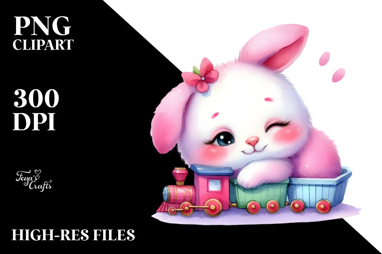 Watercolor Pink-ish Smiling Cute Bunny Resting PNG product image 1