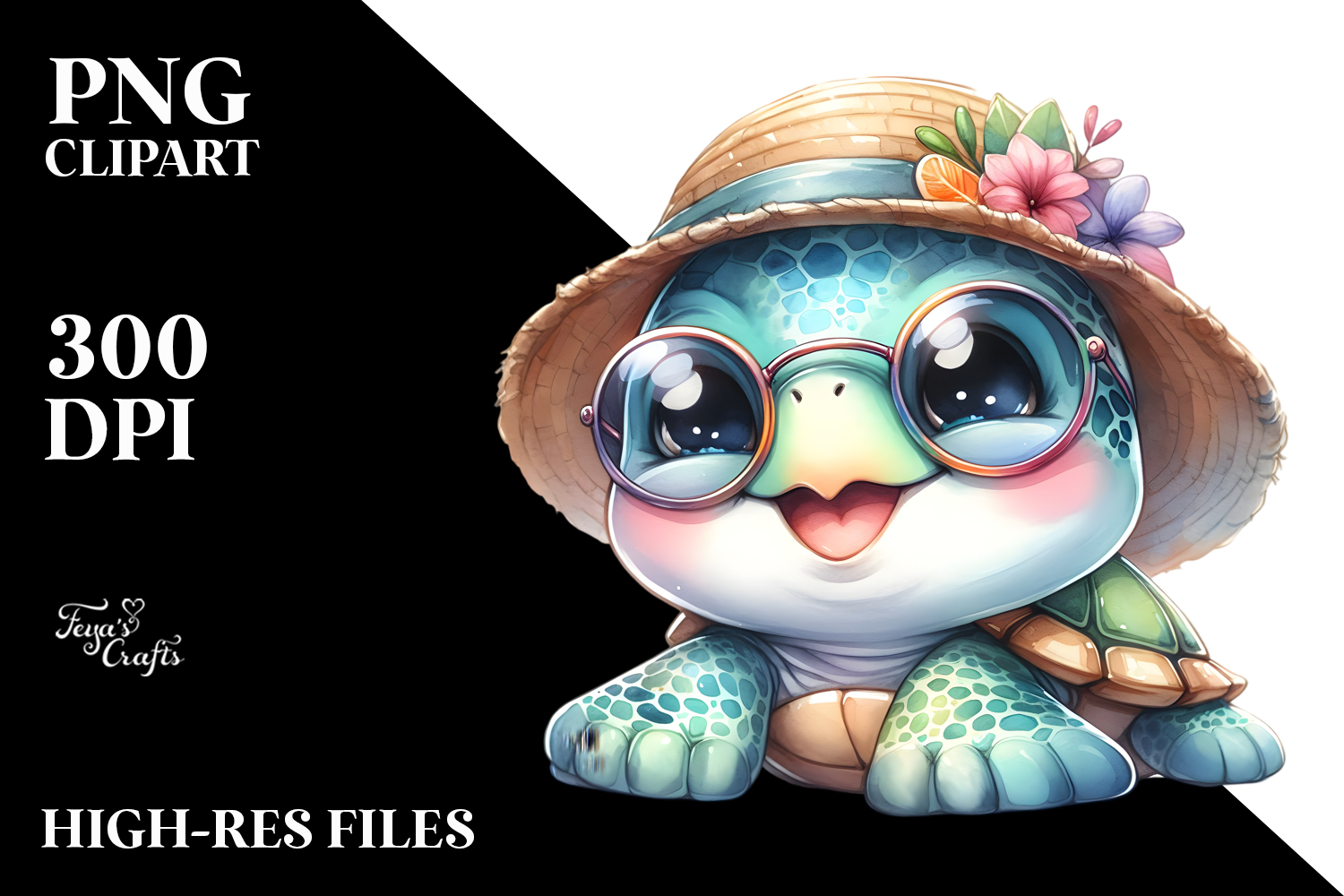 Energetic Baby Turtle with Hat and Sunglasses, PNG product image 1
