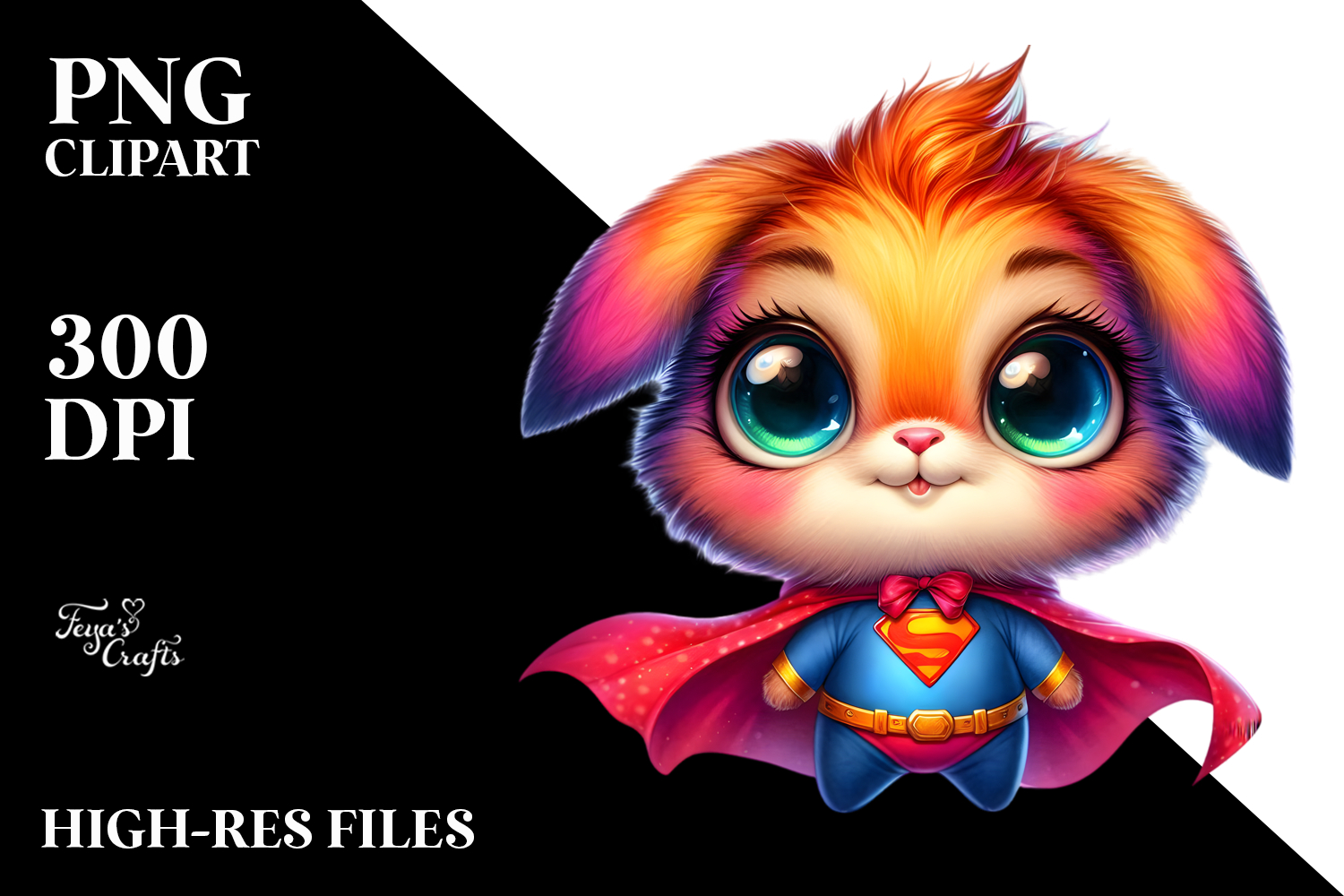 Cute Baby Bunny in a Superhero Cape, Watercolor PNG product image 1