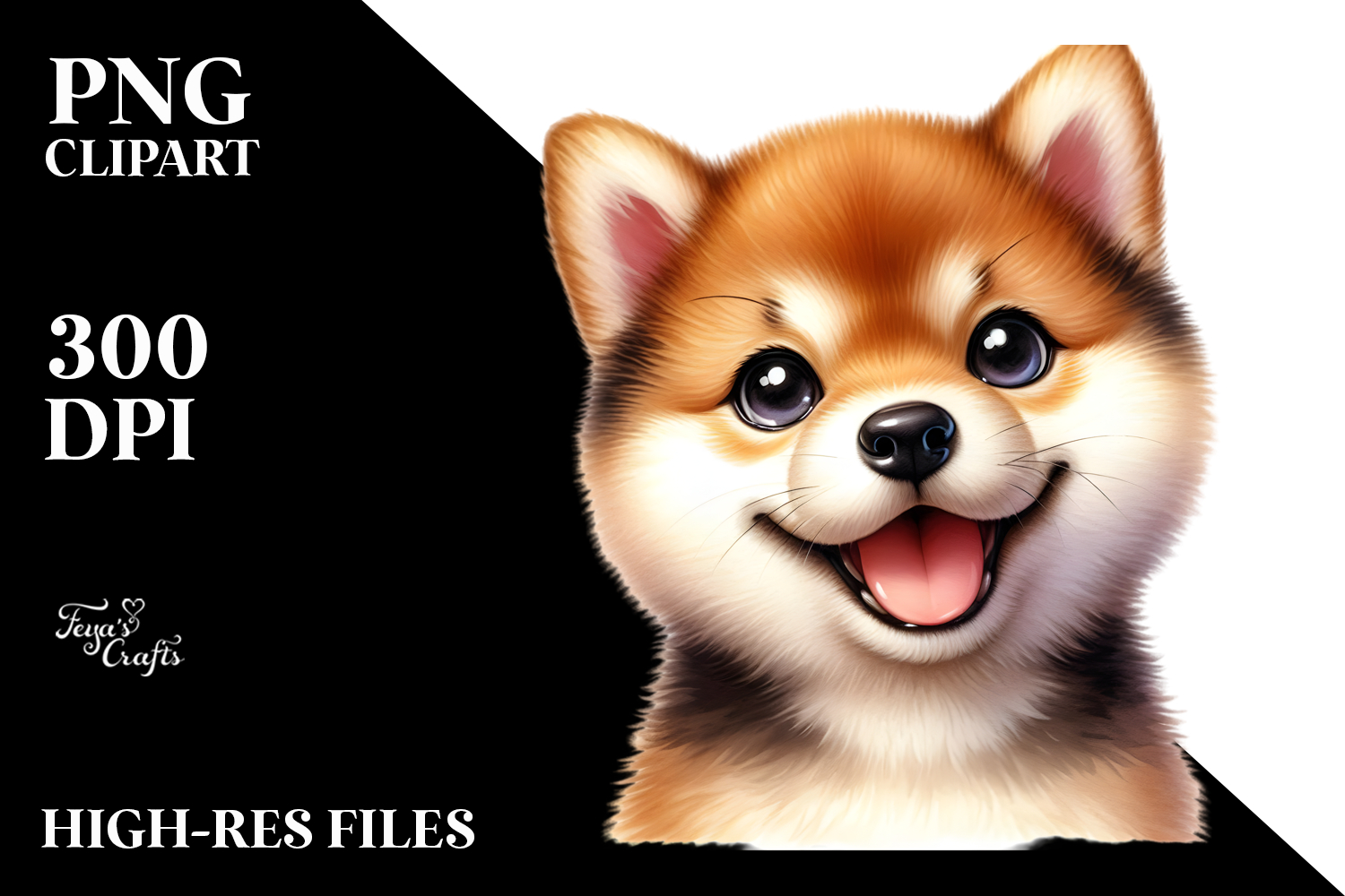 Happy Baby Shiba Inu with Big Eyes, Watercolor PNG product image 1