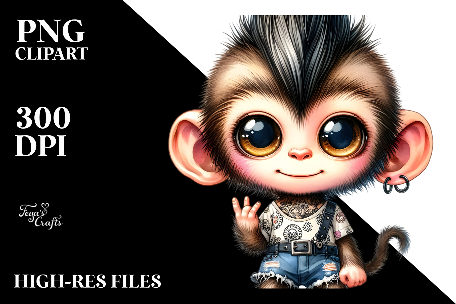 aCute Energetic Punk Monkey in Summer Clothes, PNG product image 1