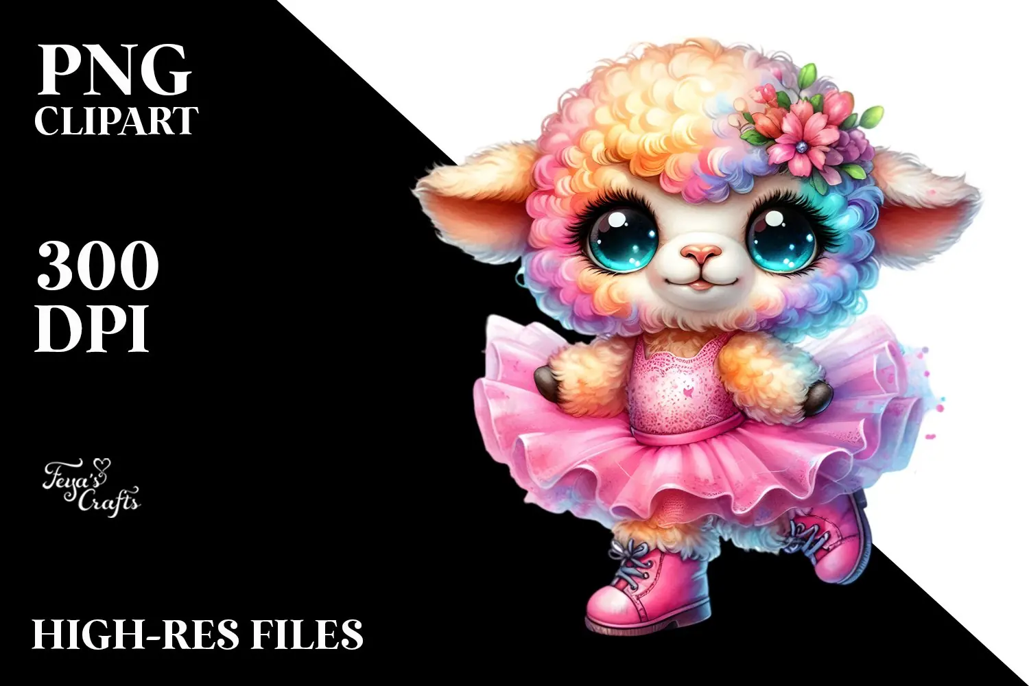 Crazy Cute Baby Lamb with Oversized Boots, Vibrant PNG product image 1