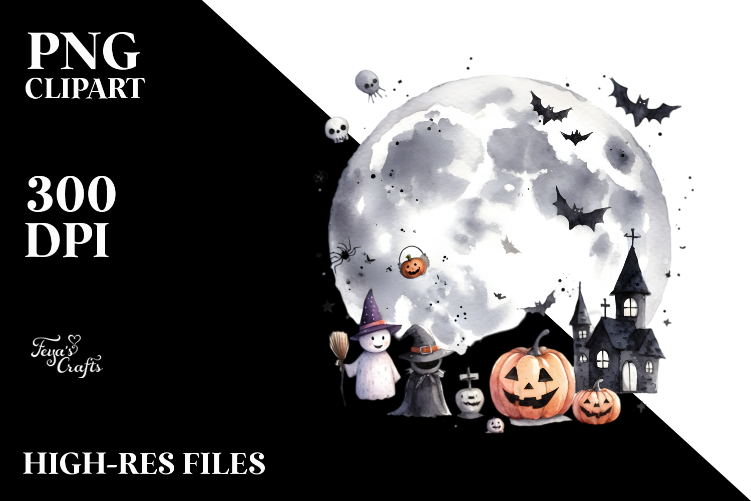 Funny Halloween Full Moon Clipart, Transparent PNG product image 1