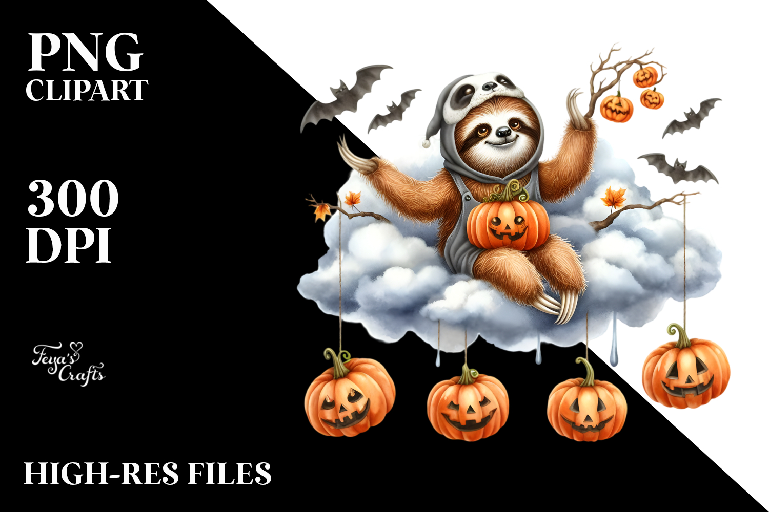 Sloth Halloween Cloud Design, Transparent PNG product image 1
