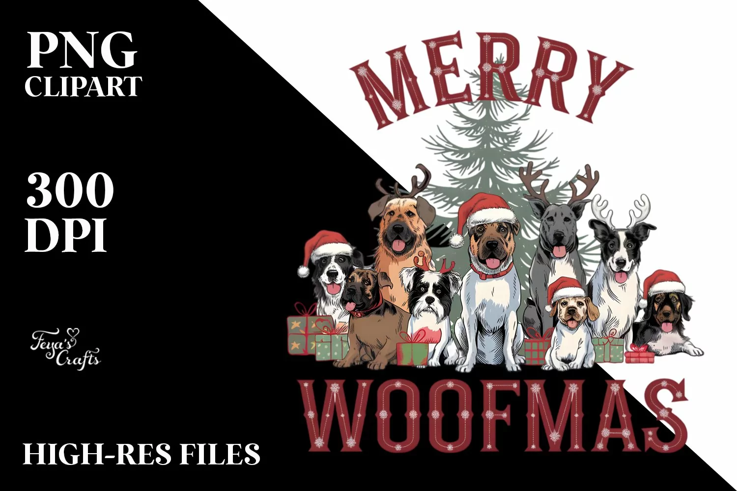 Merry Woofmas Clipart |Tshirt Design product image 1
