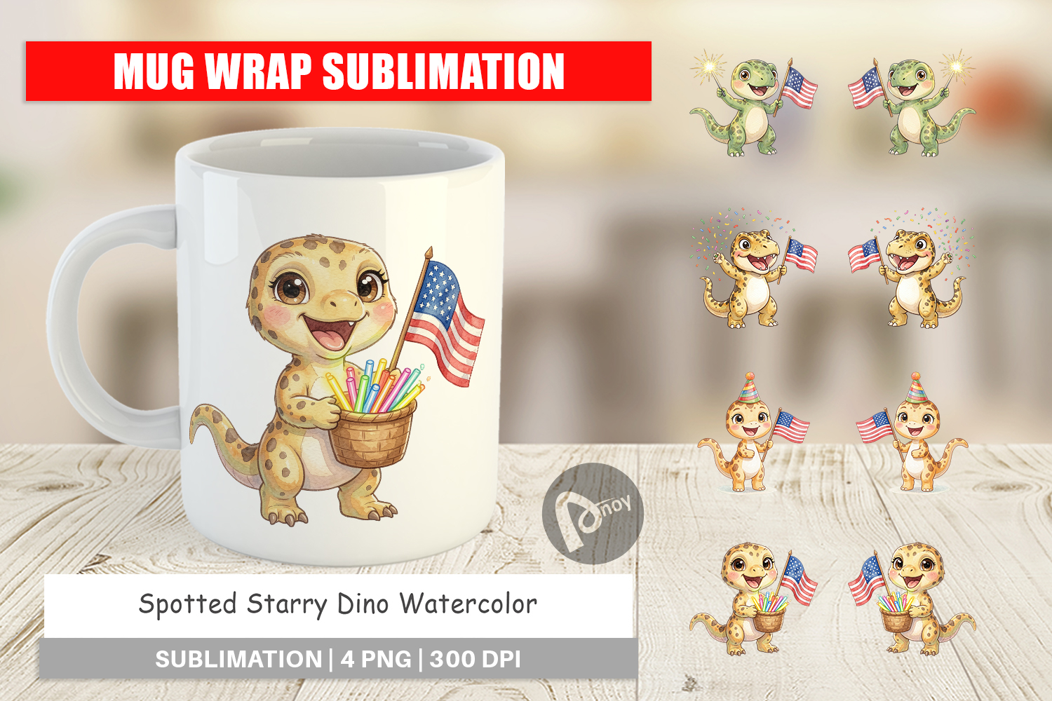 Spotted Starry Dino Mug Wrap product image 1