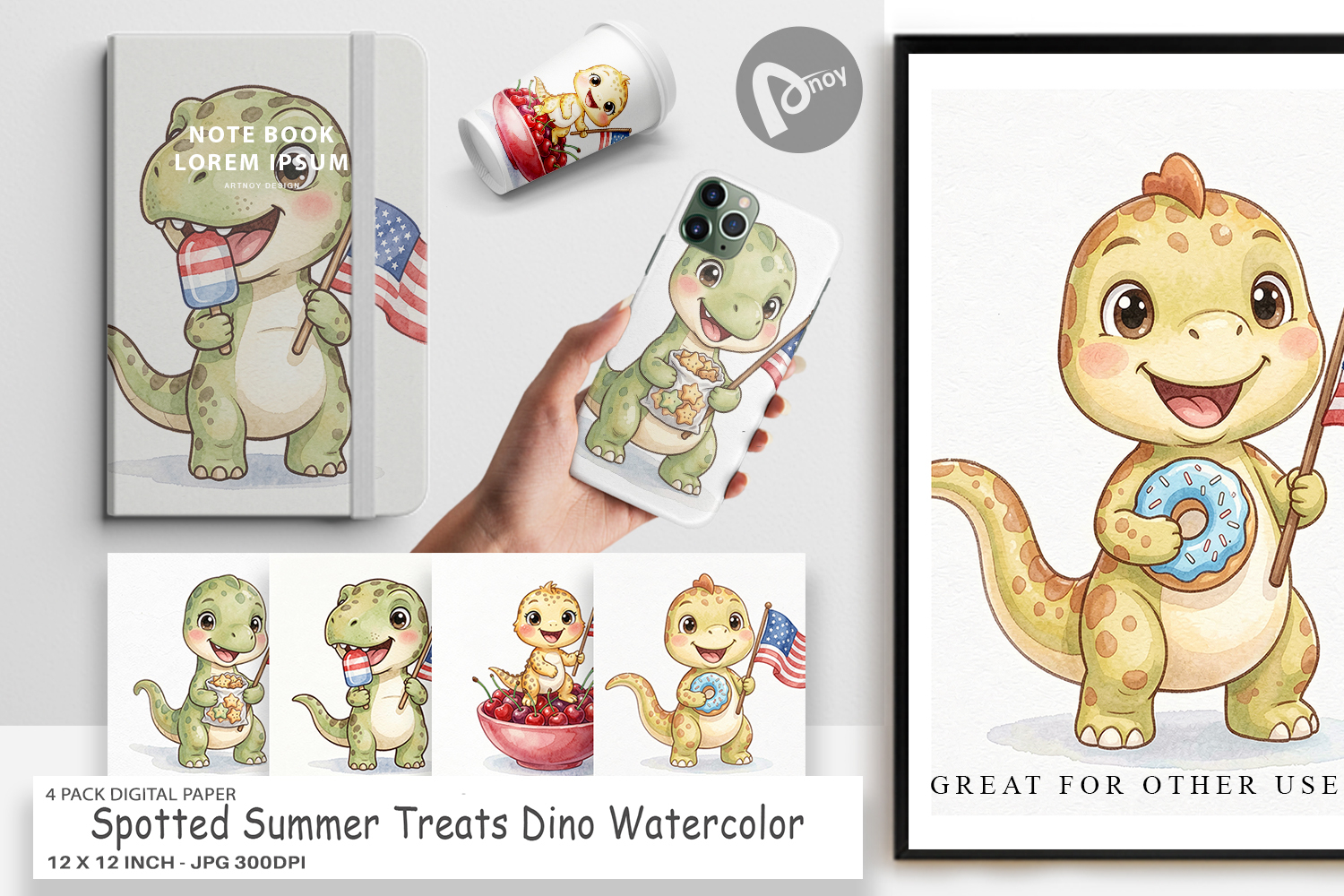 Summer Treats Dino Digital Paper product image 1